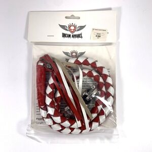 Genuine 42" Leather Motorcycle Get Back Whip for Handlebar Biker Red & White NEW